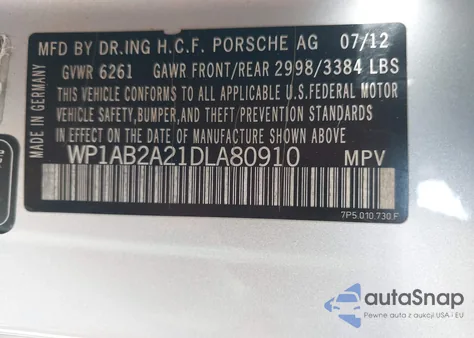 2013 Porsche Cayenne S из США, поврежденный, VIN WP1AB2A21DLA80910